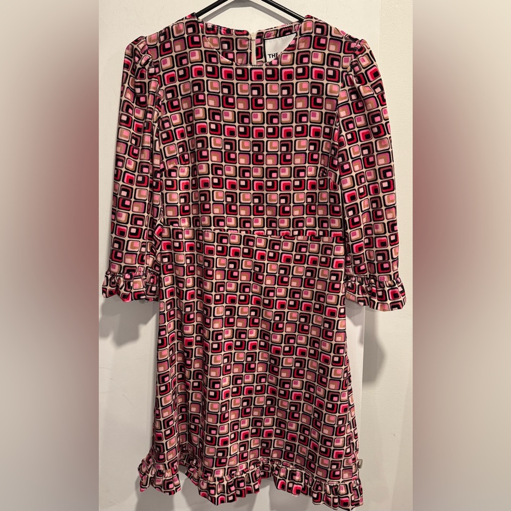 The Abito Milano velvet Italy geometric pink ruffle dress office wedding 40/4